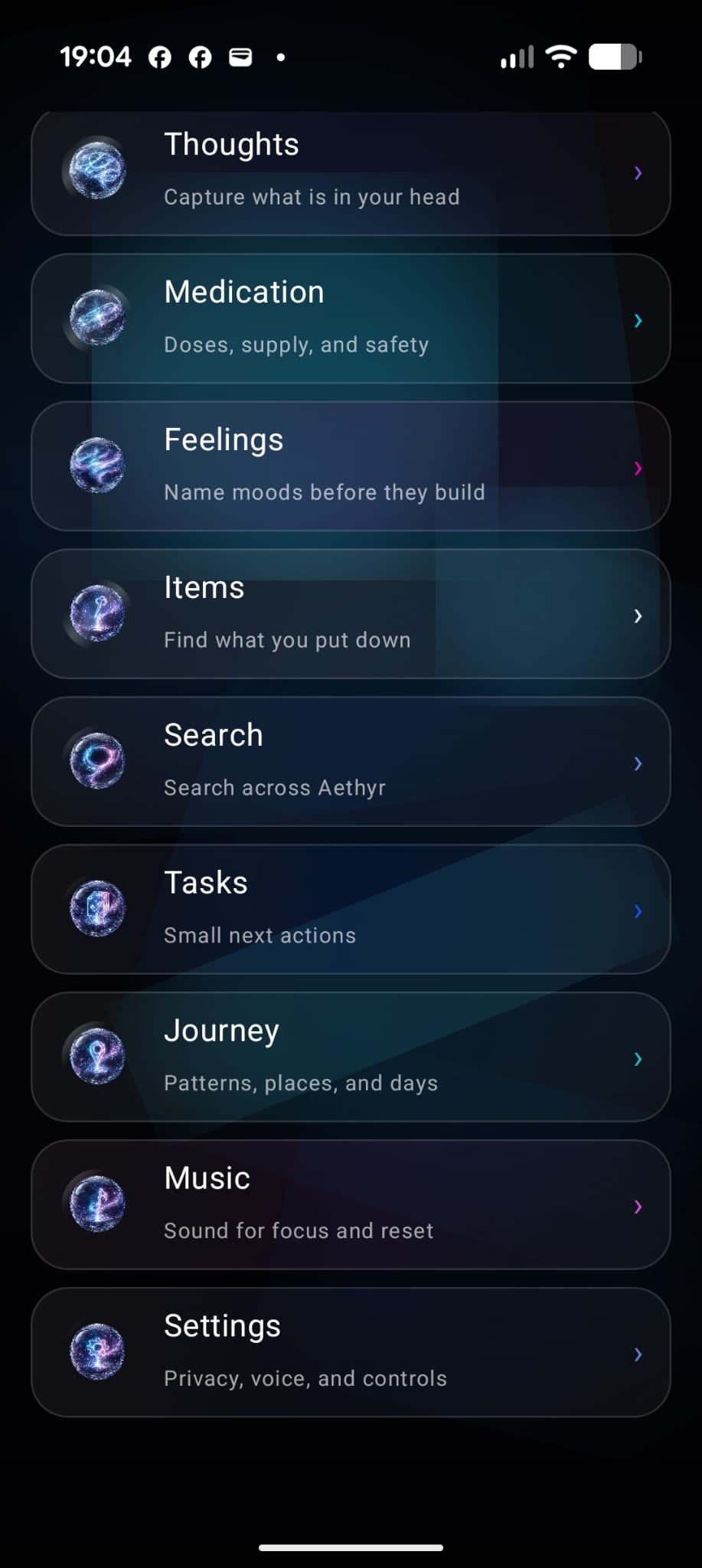 Aethyr Android system list including Music