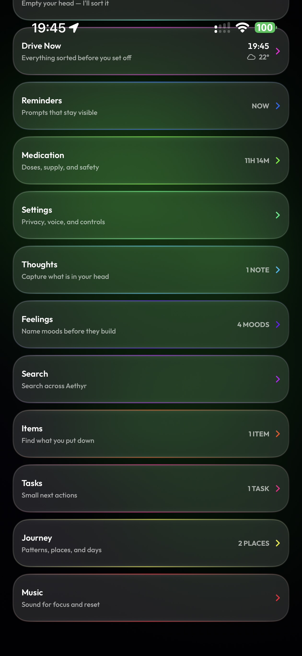Aethyr ADHD feature system on iPhone