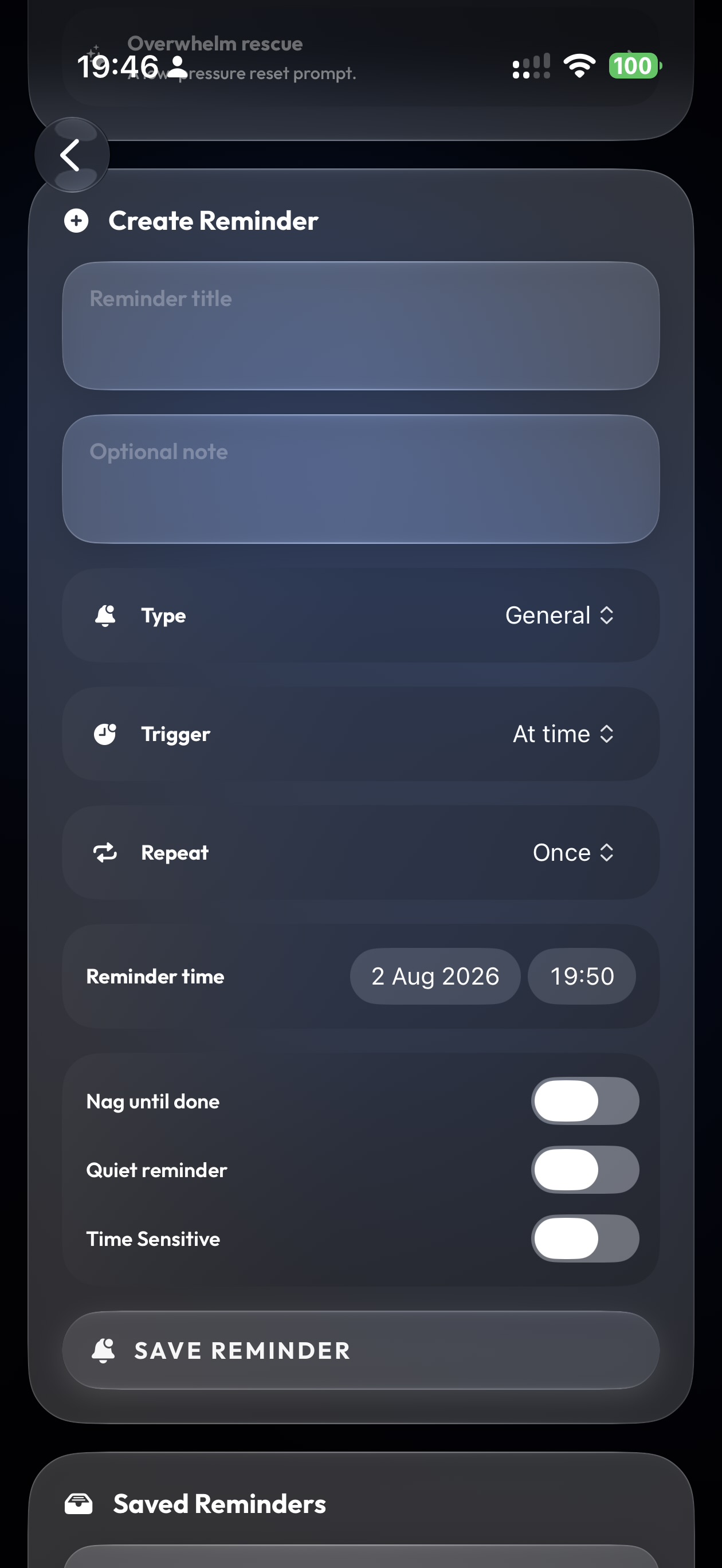Create Reminder controls on iPhone