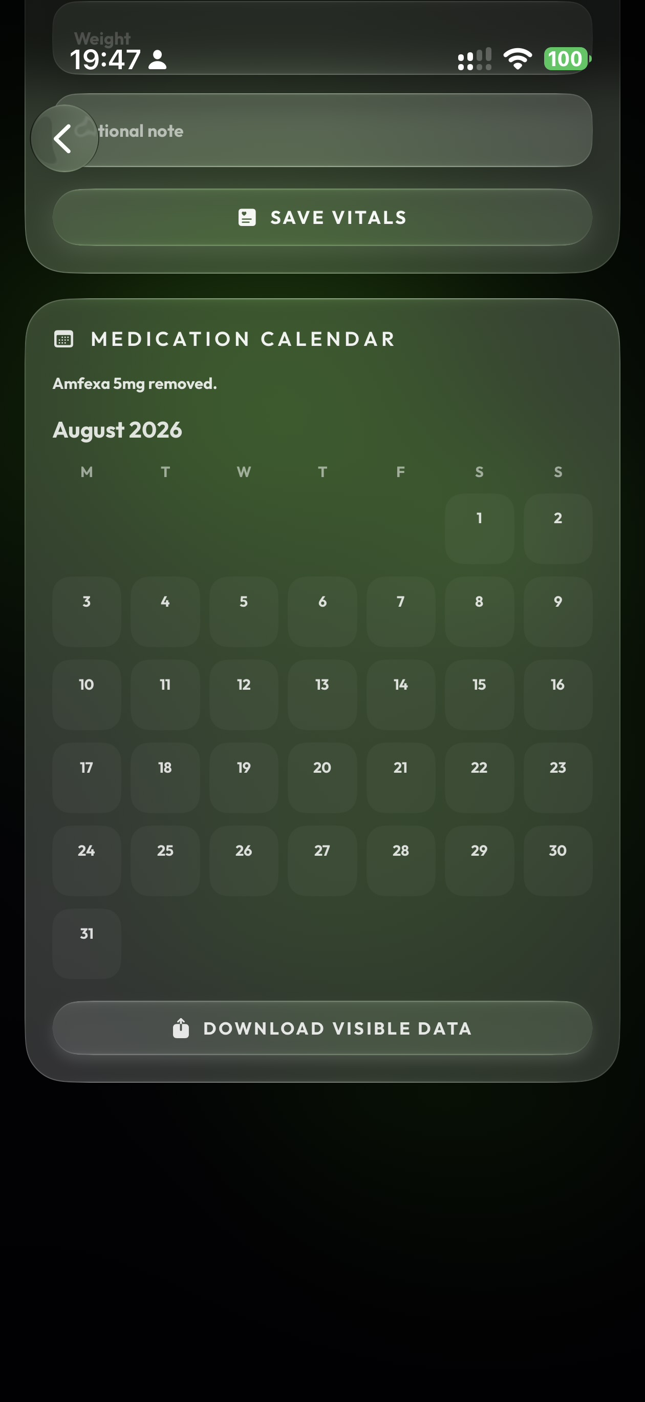Aethyr Medication calendar on iPhone