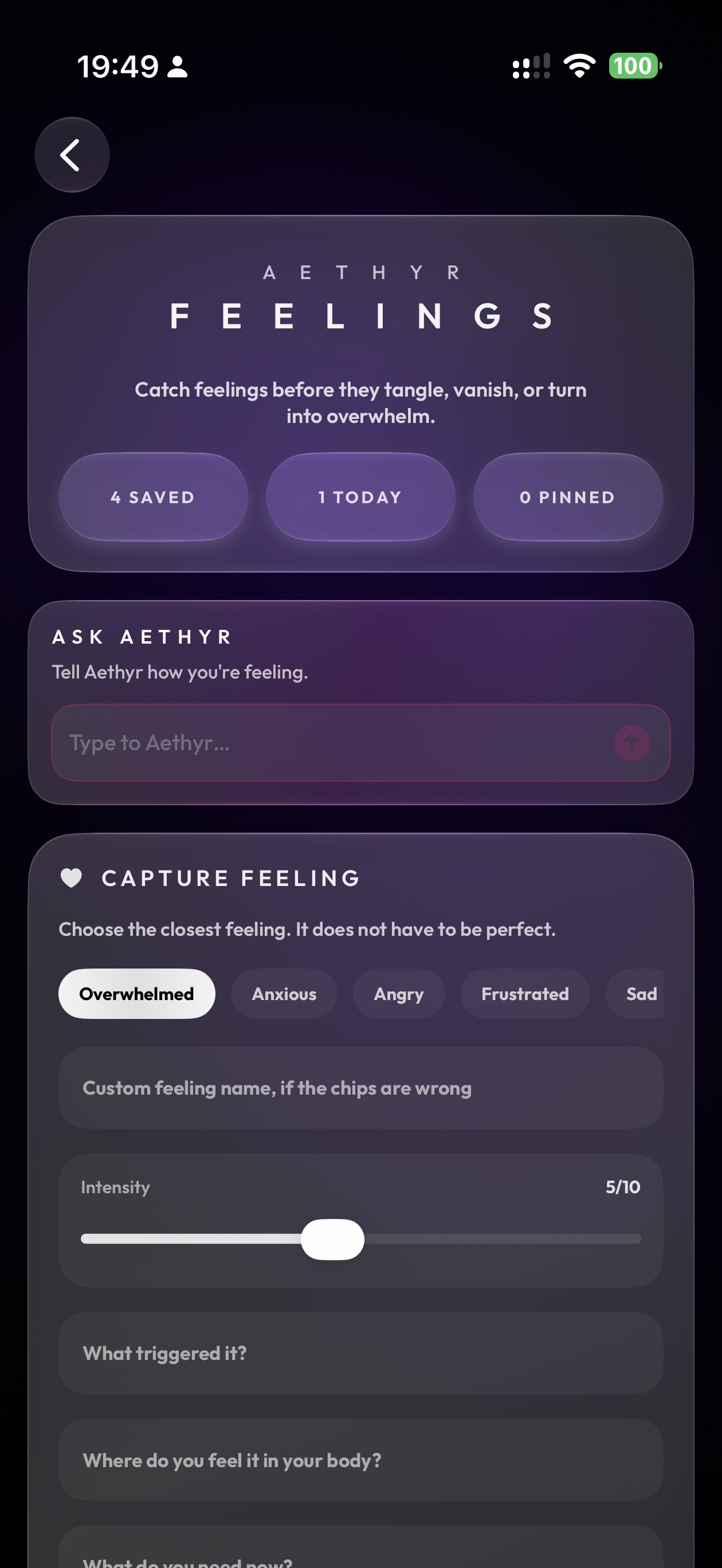Aethyr Feelings on iPhone with Capture a Feeling
