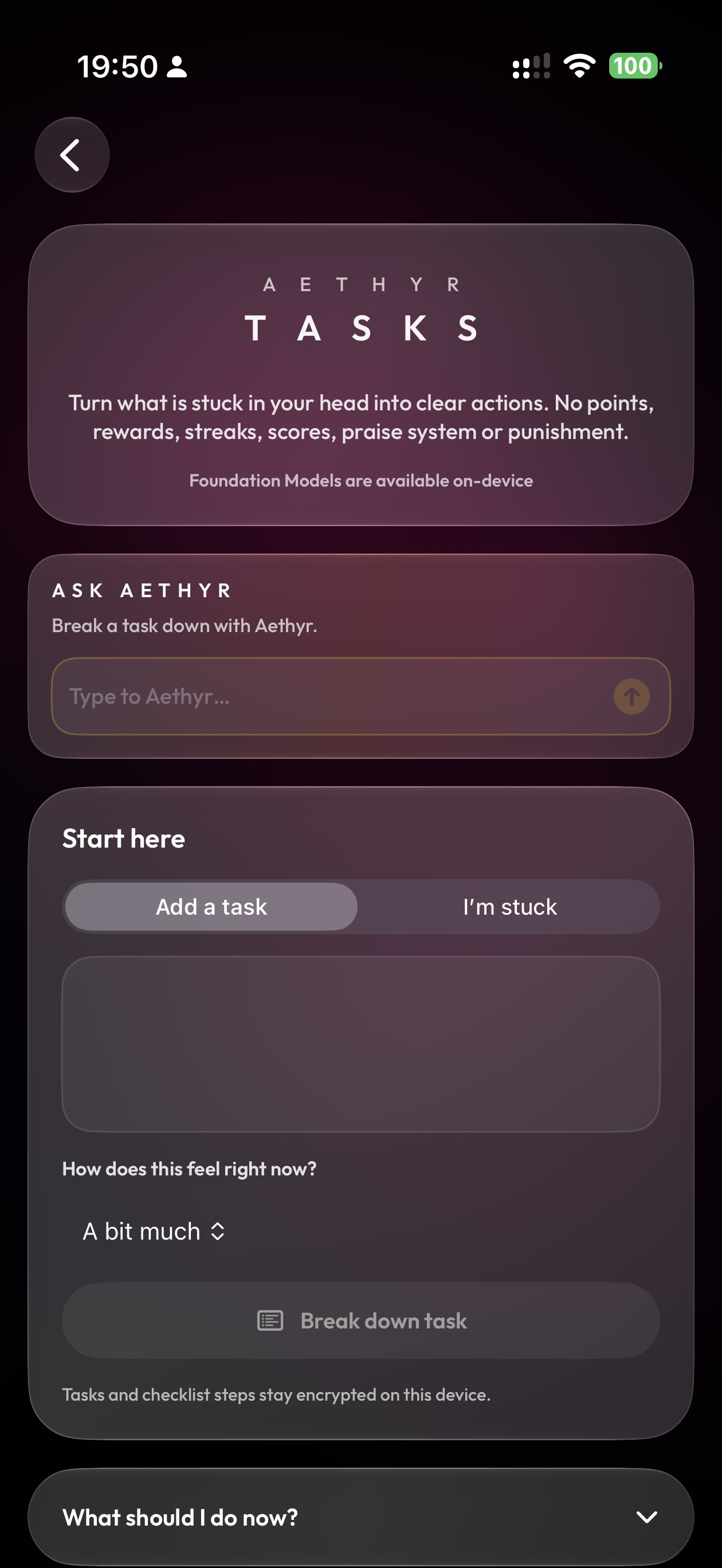 Aethyr Tasks on iPhone with Ask Aethyr and Start Here