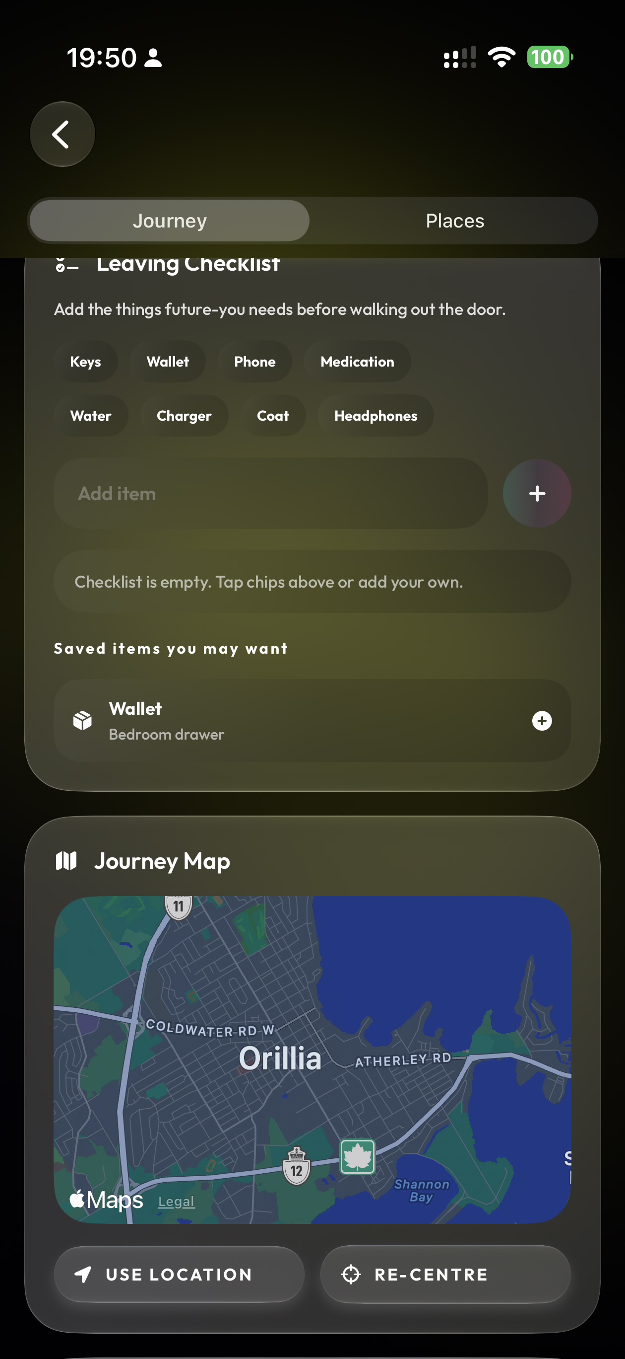 Aethyr Journey leaving checklist and map on iPhone