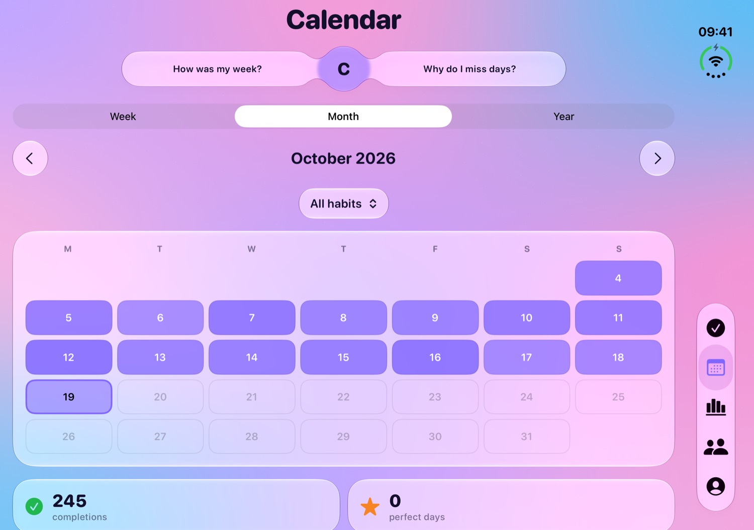 Aethyr Habits calendar on iPhone Duo