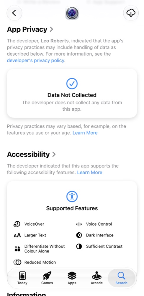 Apple’s App Privacy label for Aethyr ADHD on the App Store, reading Data Not Collected