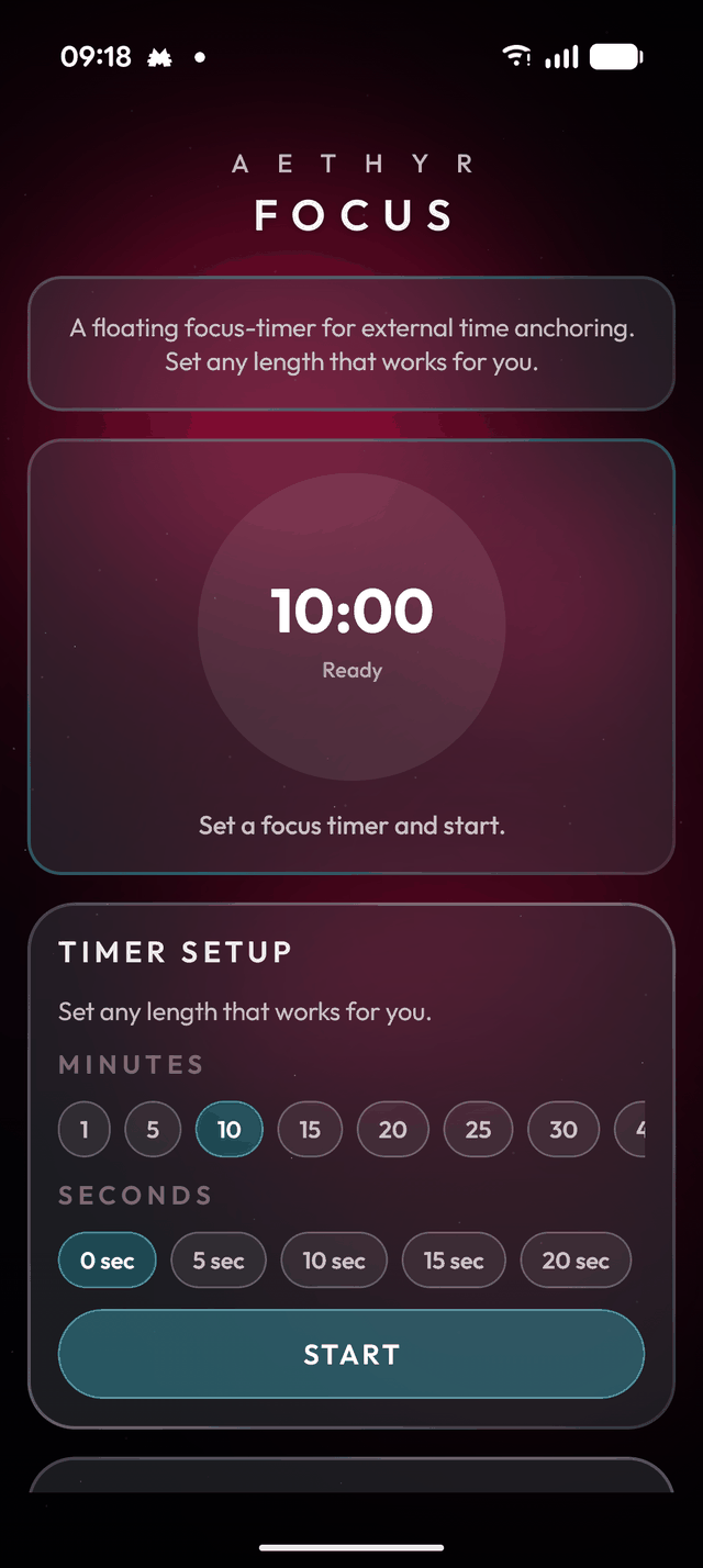 Aethyr ADHD focus timer on Android